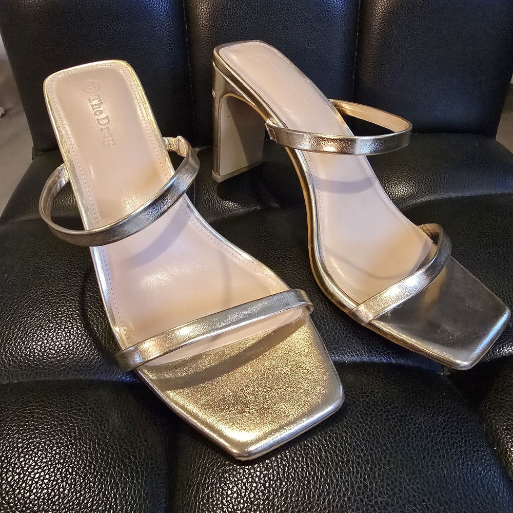 The Drop Women's Avery Square Toe Two Strap High Heeled Sandal -size 8.5